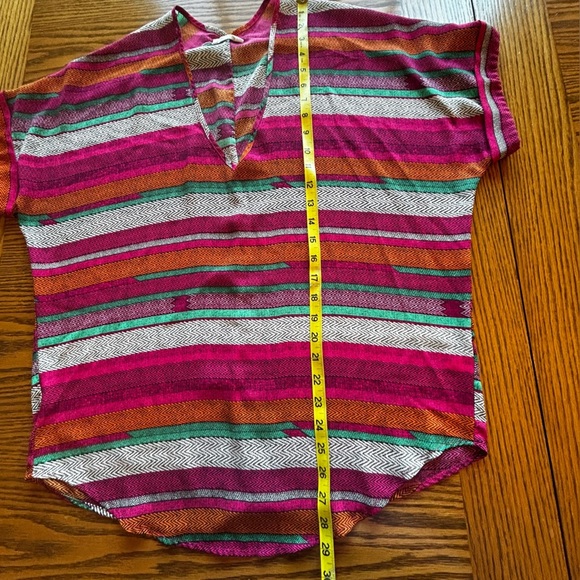 Lush Vibrant Striped short sleeve Vneck Blouse Pink Orange White Size M - Picture 3 of 6